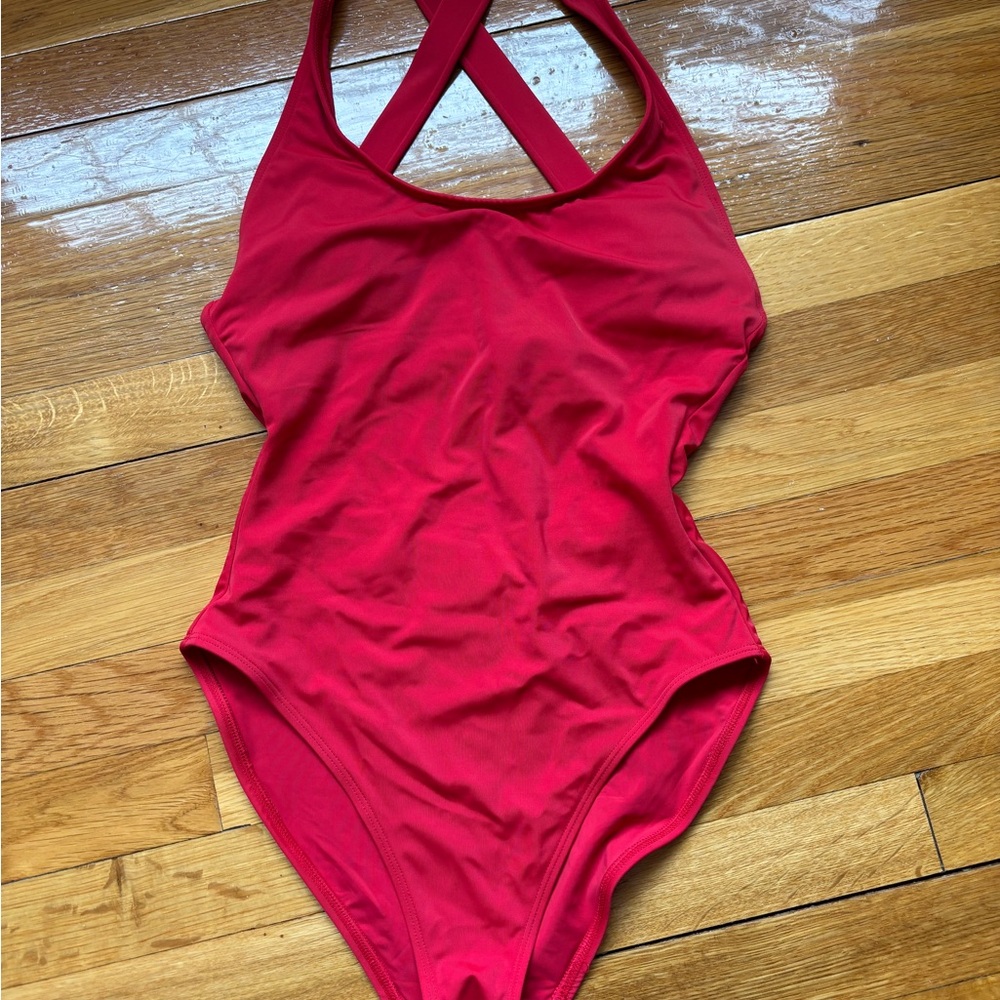 Andie Red One Piece Swimsuit with Plunging V-Neckline and Cross-Back Straps